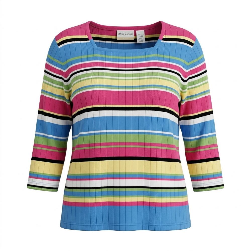 Alfred Dunner Multicolor Striped Ribbed Square Neck Top Women Plus Size 2X